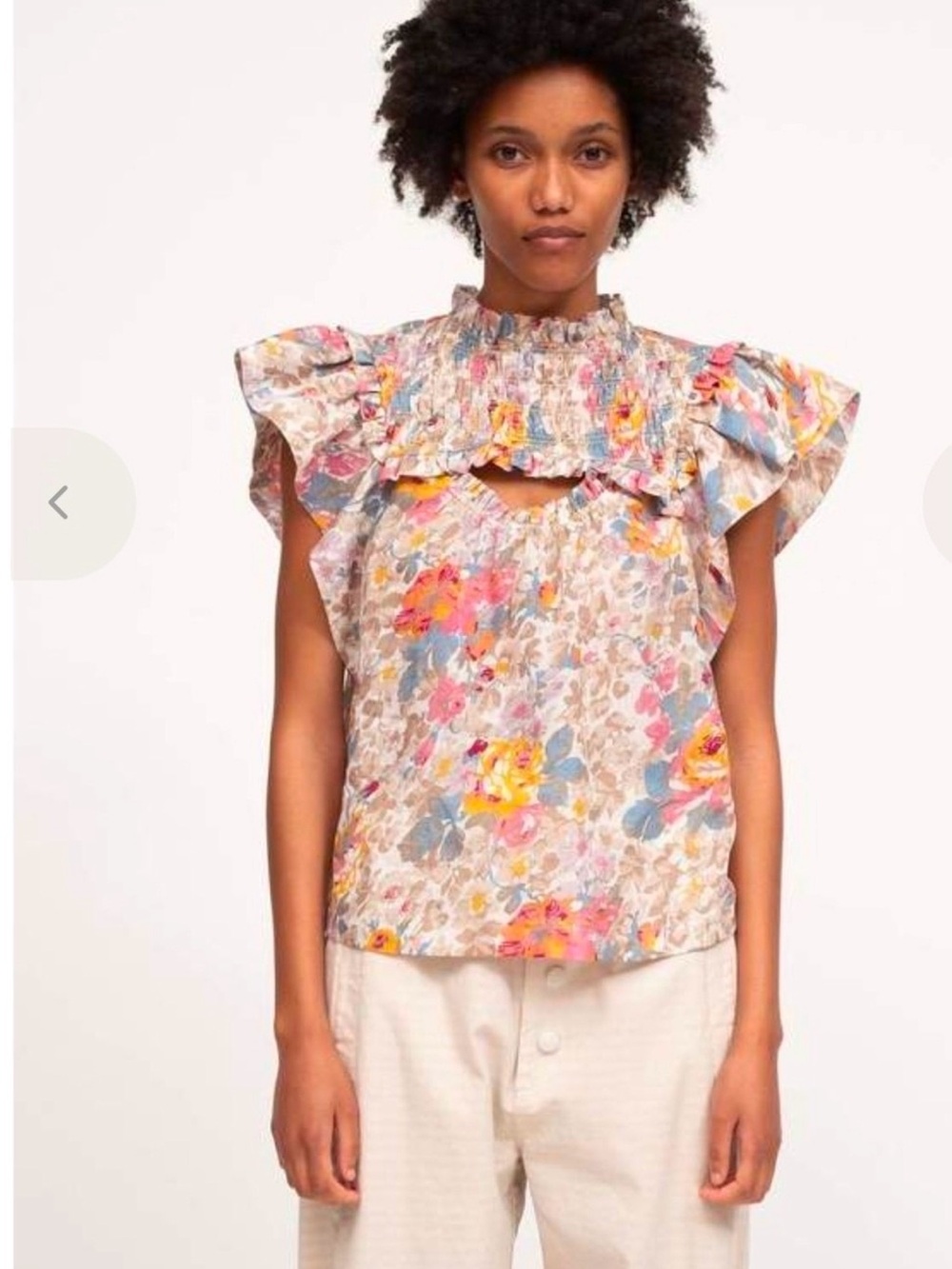 Sea New York Floral Ramie Smocked Ruffle Flutter Sleeve Blouse